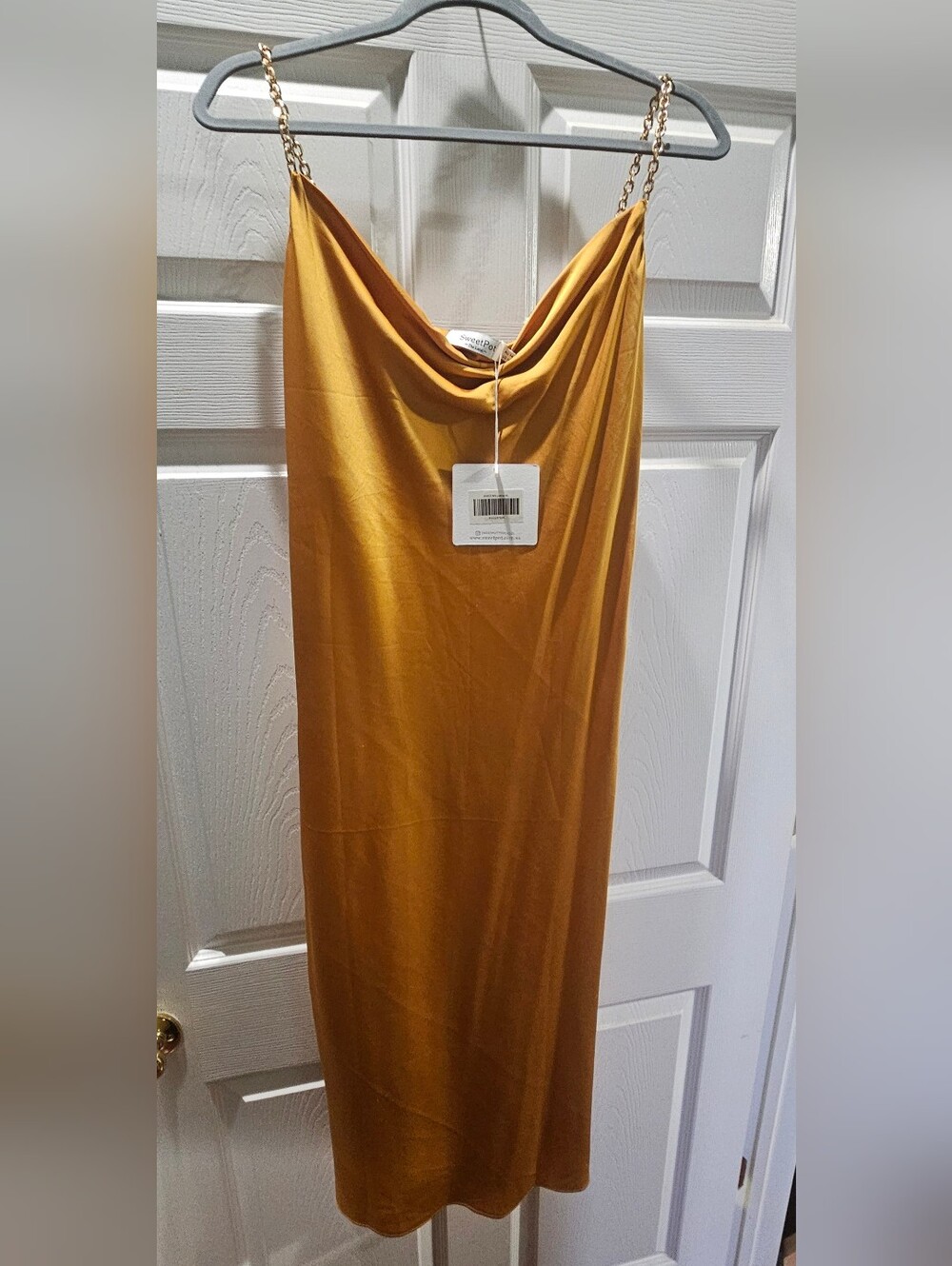 NWT Sweet Pot Gold Cowl Neck Midi Slip Dress Chain Straps Size 10 US 14 AU